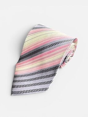 Farentino Ferre pink white stripe 100% silk vintage style neck tie EUC